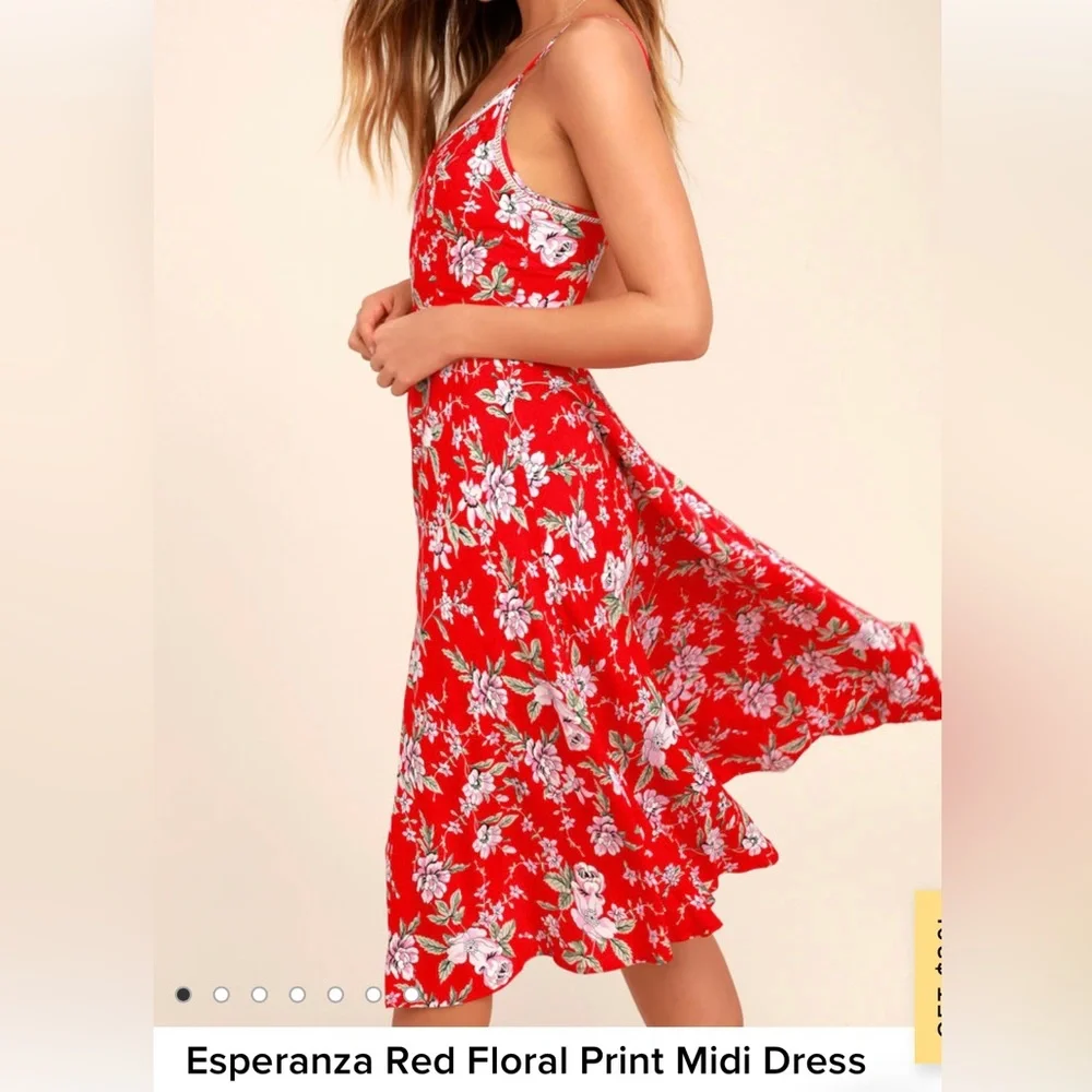 Lulus Red Floral Print Midi Dress - Picture 2 of 7